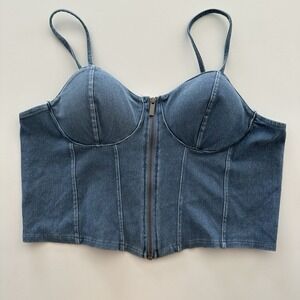 Y2K No Boundaries Denim Corset Top XXL 20 Bustier Full Zip Western Smock Stretch